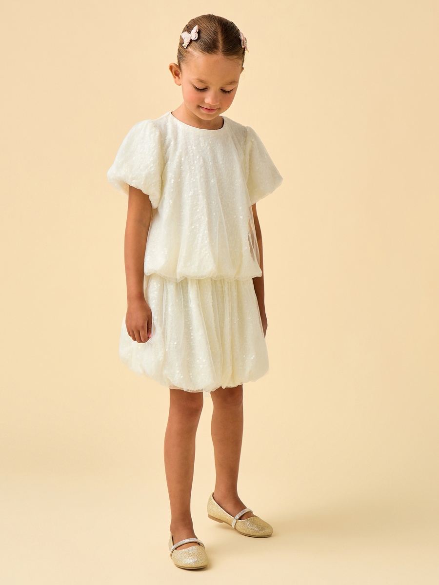 Crew Neck Short Sleeves Top and Skirt Set with Sequin Detail