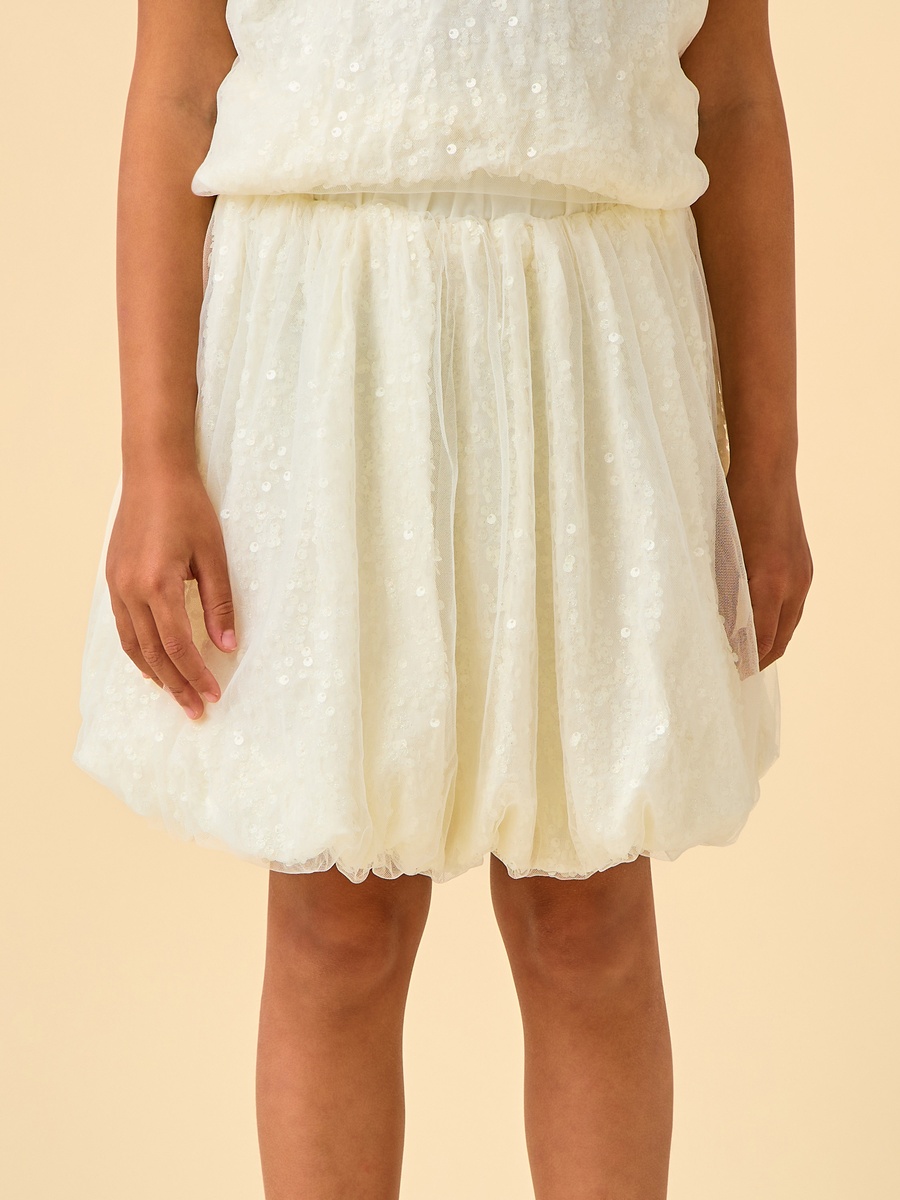 Crew Neck Short Sleeves Top and Skirt Set with Sequin Detail