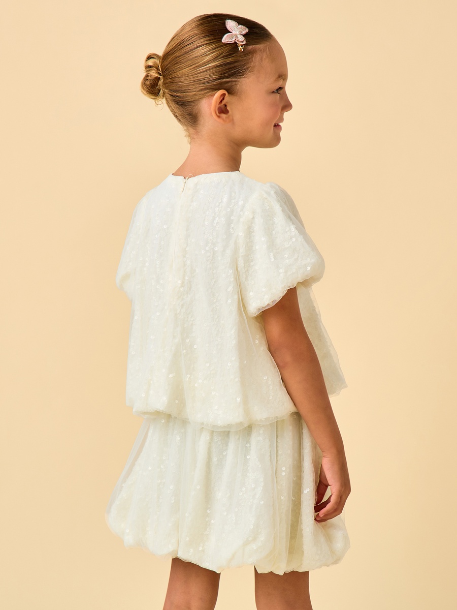 Crew Neck Short Sleeves Top and Skirt Set with Sequin Detail
