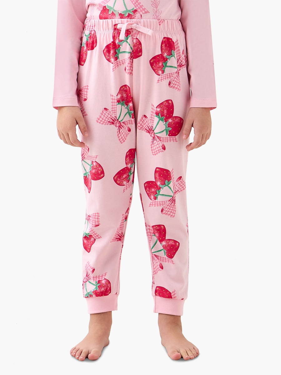 Cotton Crew Neck Long Sleeves Pyjama Set with Strawberry Print
