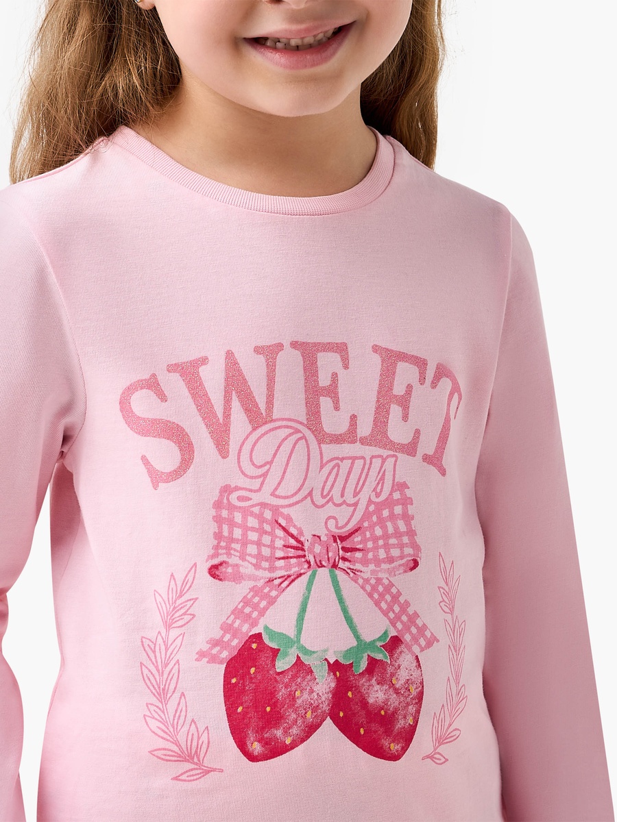 Cotton Crew Neck Long Sleeves Pyjama Set with Strawberry Print