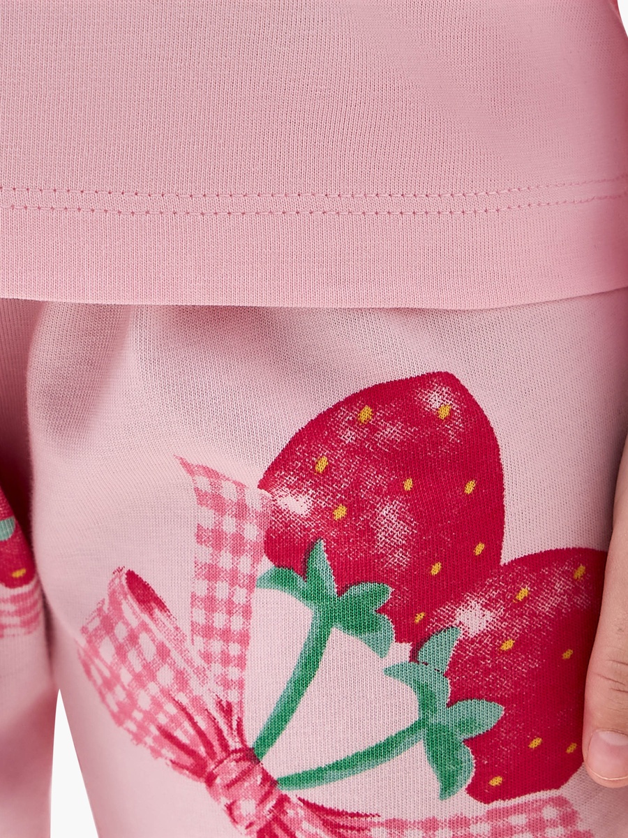 Cotton Crew Neck Long Sleeves Pyjama Set with Strawberry Print