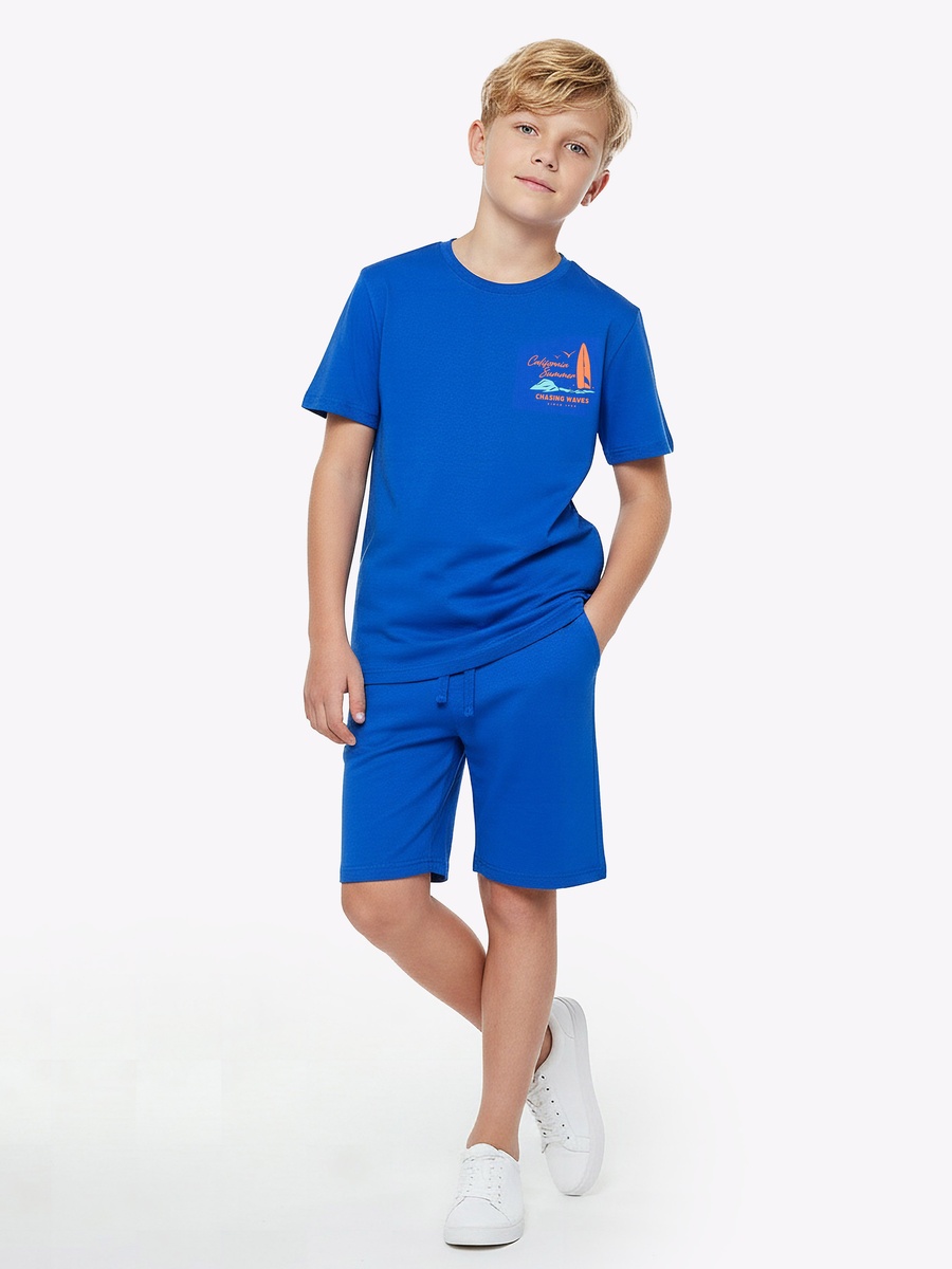 Set of 3 Crew Neck Short Sleeves T-Shirt and Shorts Set with Graphic Print