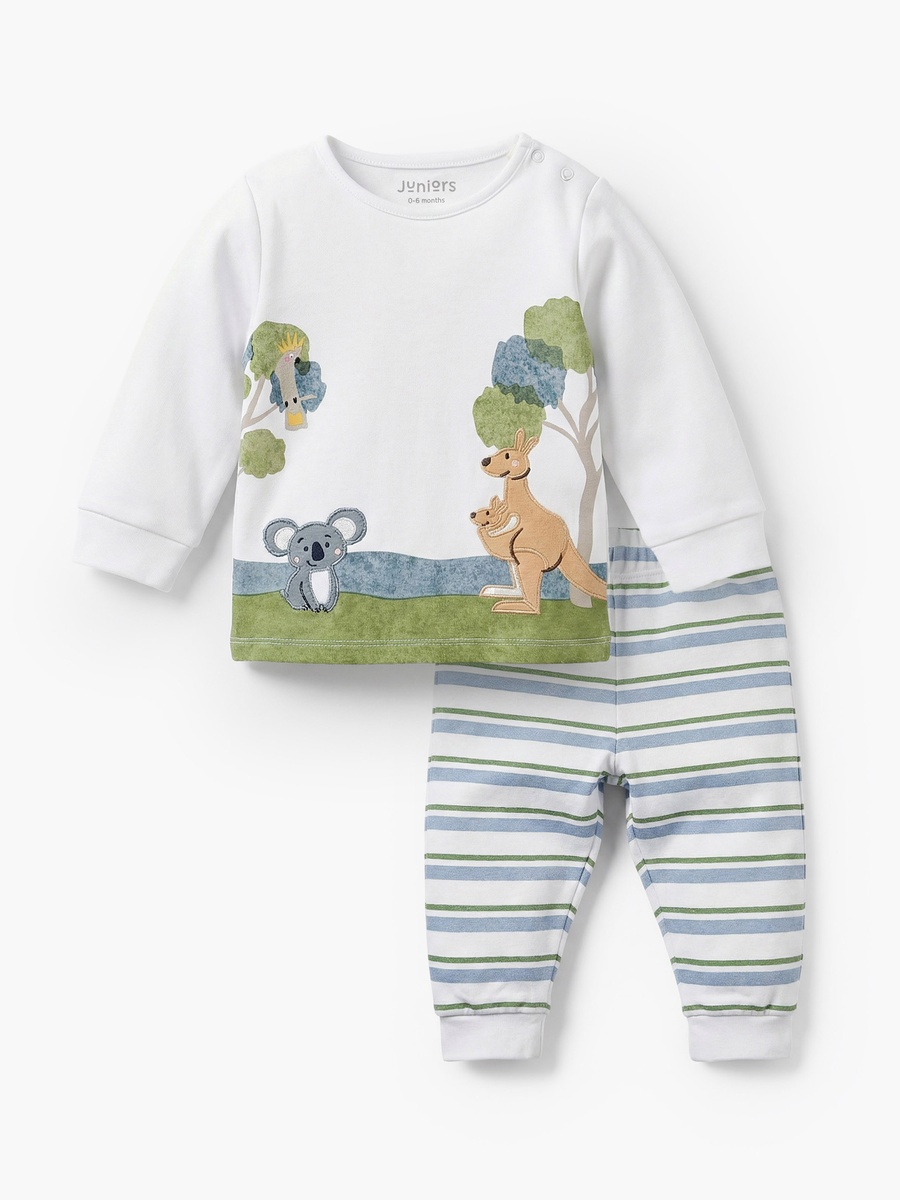 Cotton Round Neck Long Sleeves Pyjama Set with Safari Applique Detail