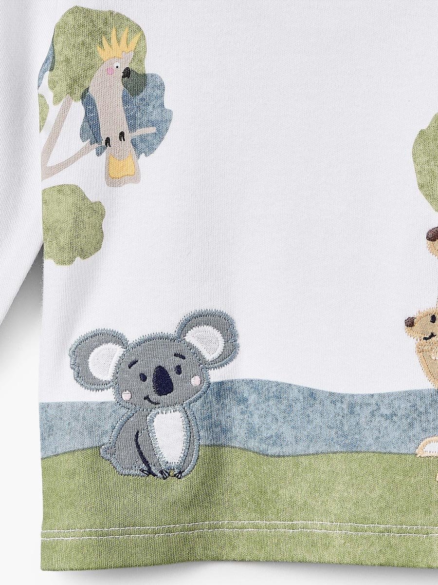Cotton Round Neck Long Sleeves Pyjama Set with Safari Applique Detail