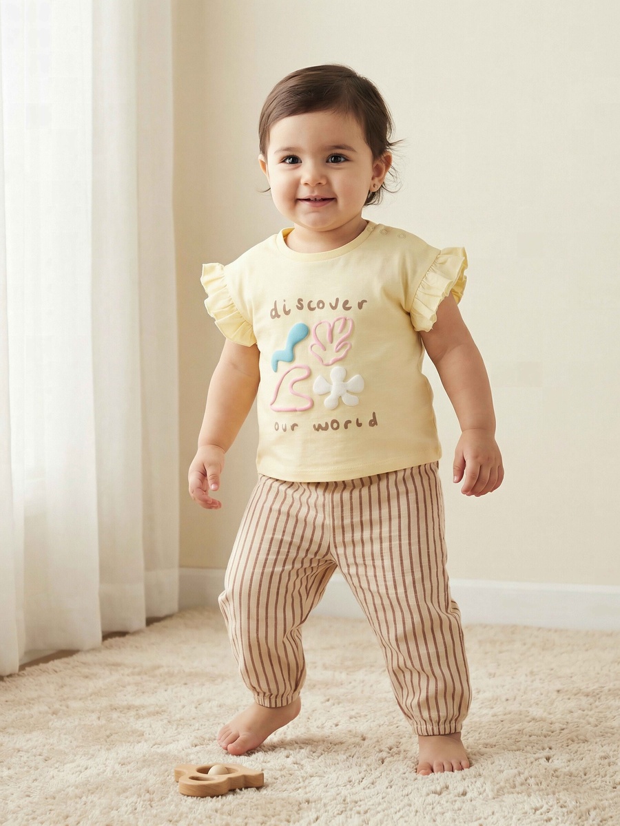 Cotton Round Neck Short Sleeves Pyjama Set with Stripes