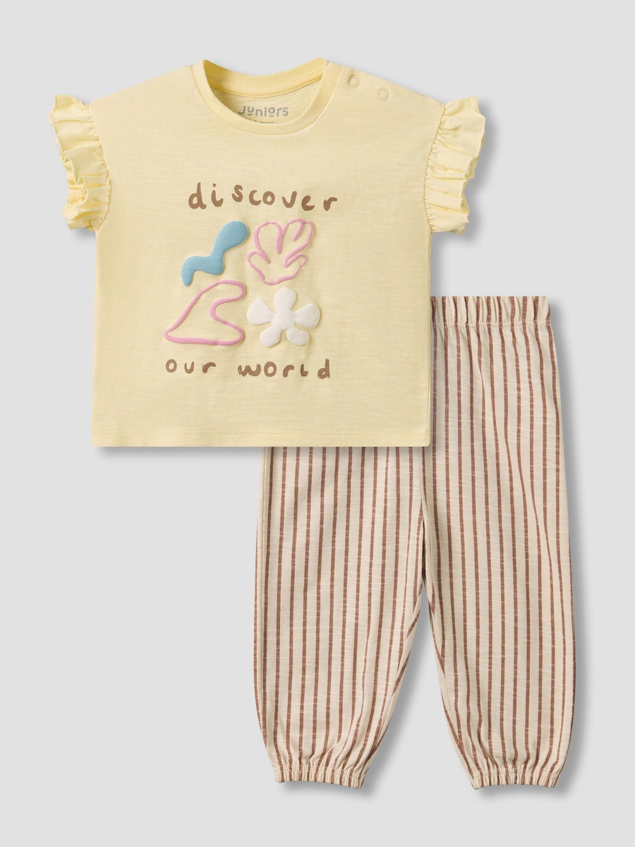 Cotton Round Neck Short Sleeves Pyjama Set with Stripes