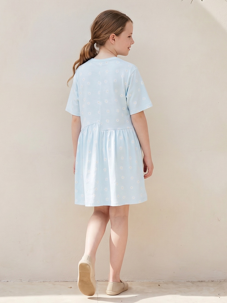 Round Neck Short Sleeves A-Line Dress with Floral Print