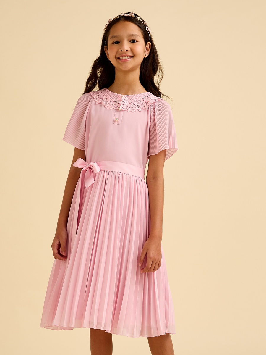 Collared Short Sleeve Dress with Tie-Up Belt
