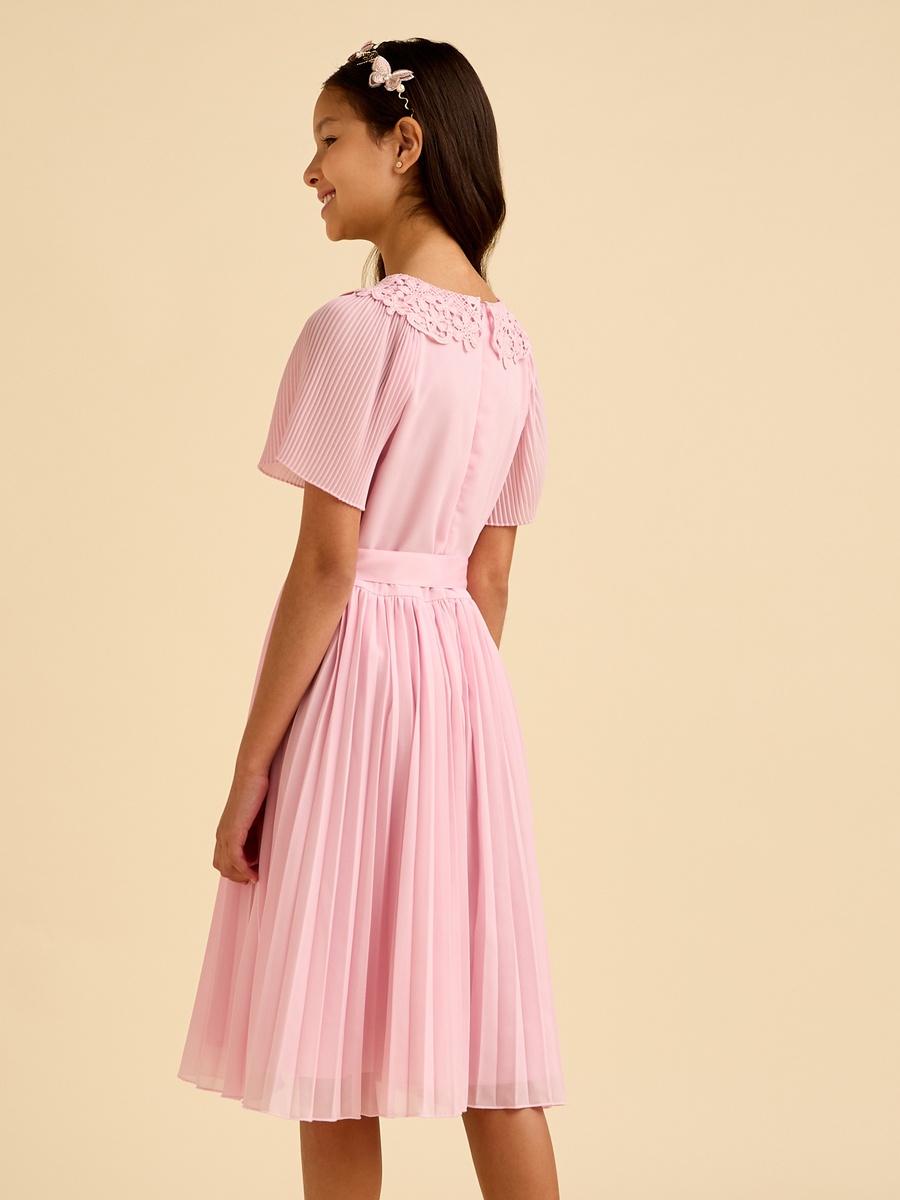 Collared Short Sleeve Dress with Tie-Up Belt