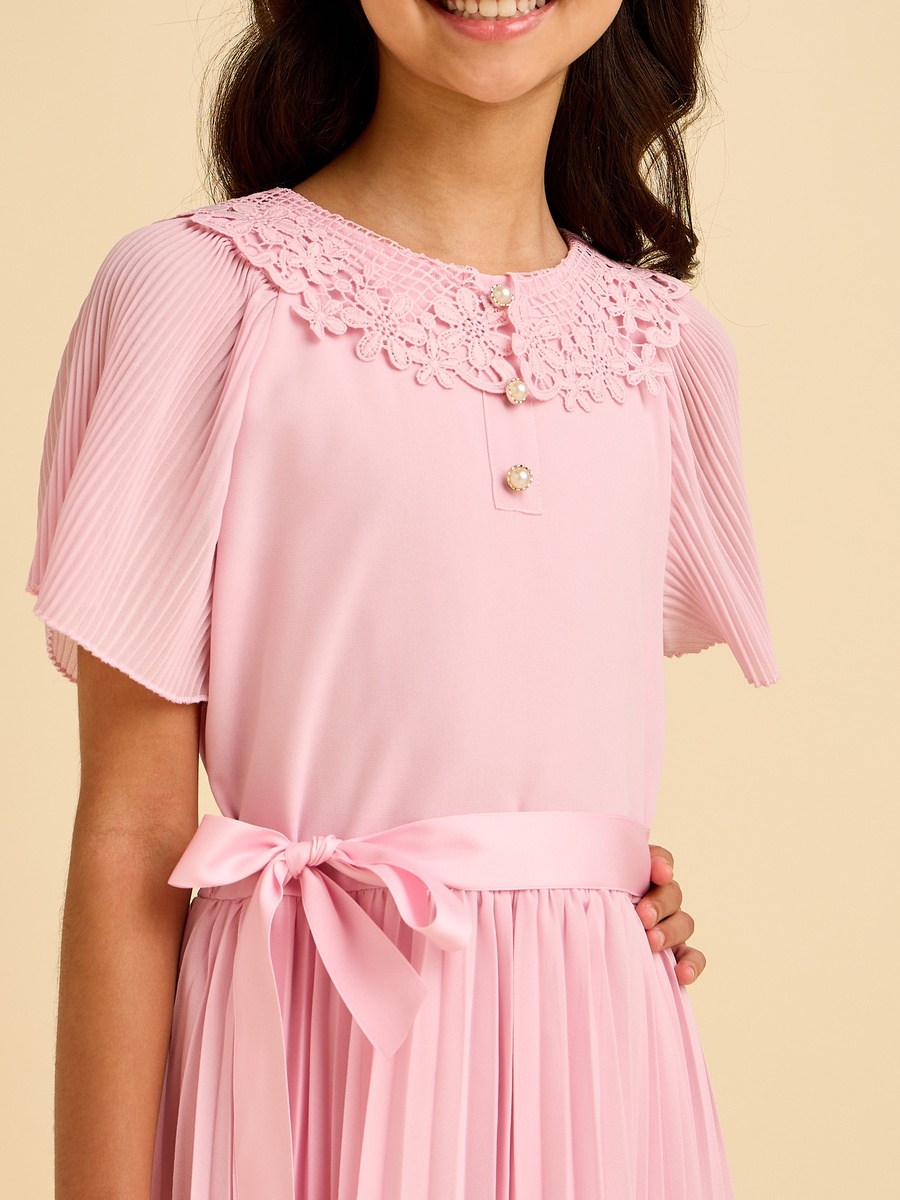 Collared Short Sleeve Dress with Tie-Up Belt