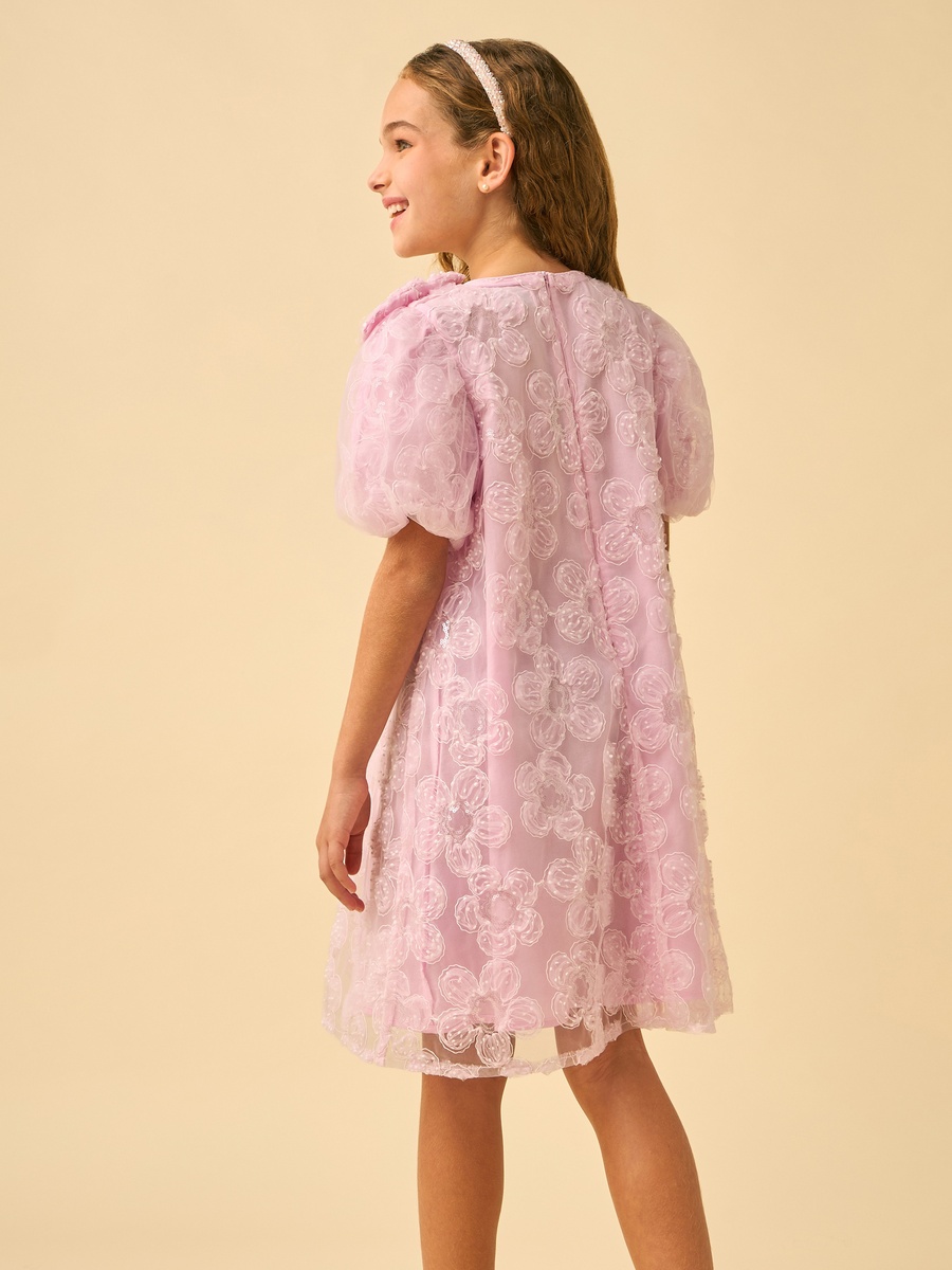Embroidered Short Sleeves A-Line Dress with Sequin Embellishment