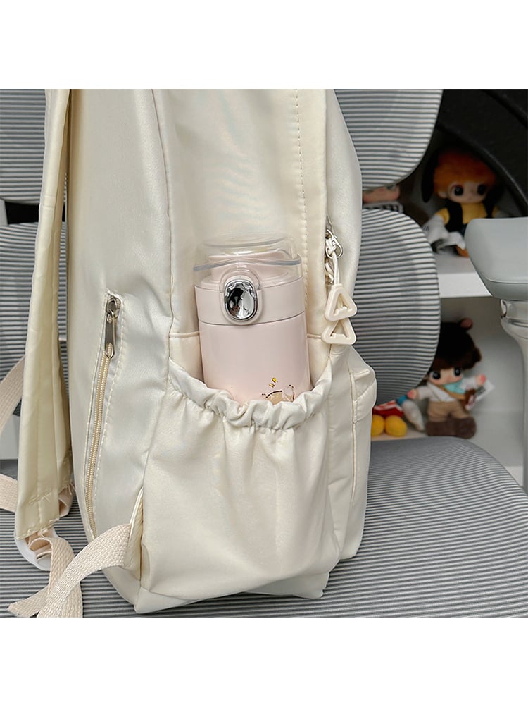 Beige Nylon Core Backpack with Zip Closure