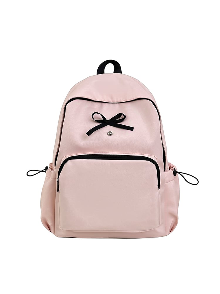Light Pink Nylon Backpack with Bow Detail