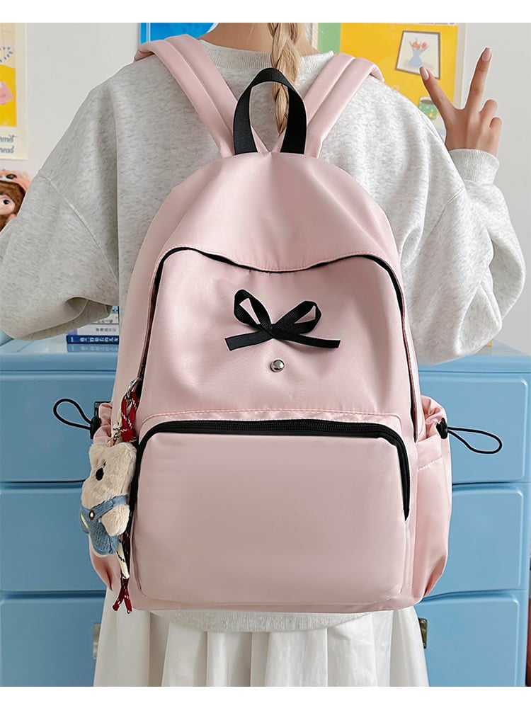 Light Pink Nylon Backpack with Bow Detail