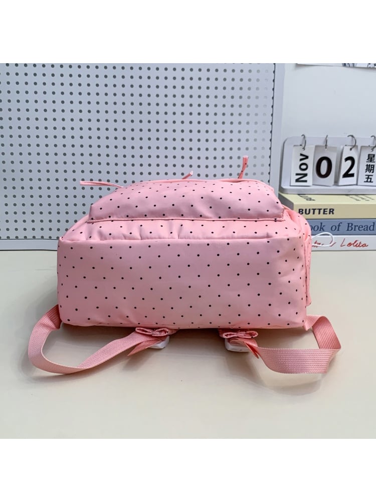Light Pink Polka Dot Nylon Backpack with Bows and Moon Charm