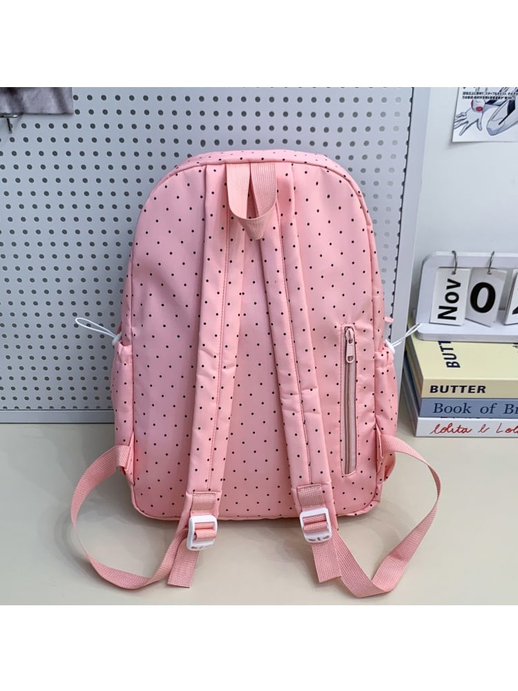 Light Pink Polka Dot Nylon Backpack with Bows and Moon Charm