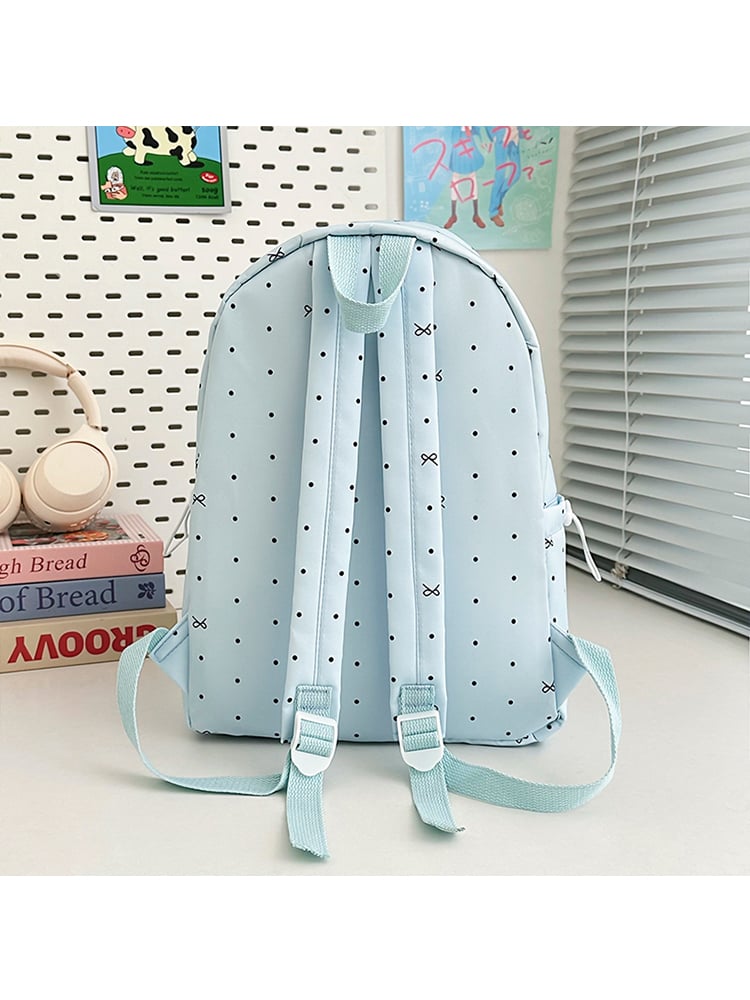 Light Blue Polka Dot Nylon Backpack with Zip Closure
