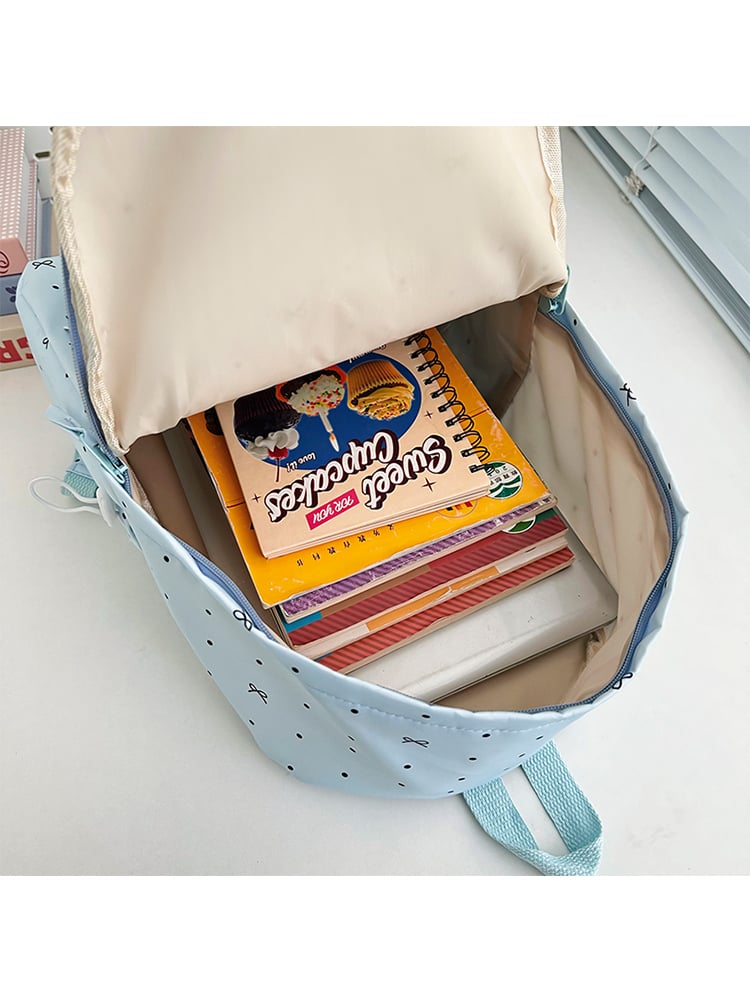Light Blue Polka Dot Nylon Backpack with Zip Closure