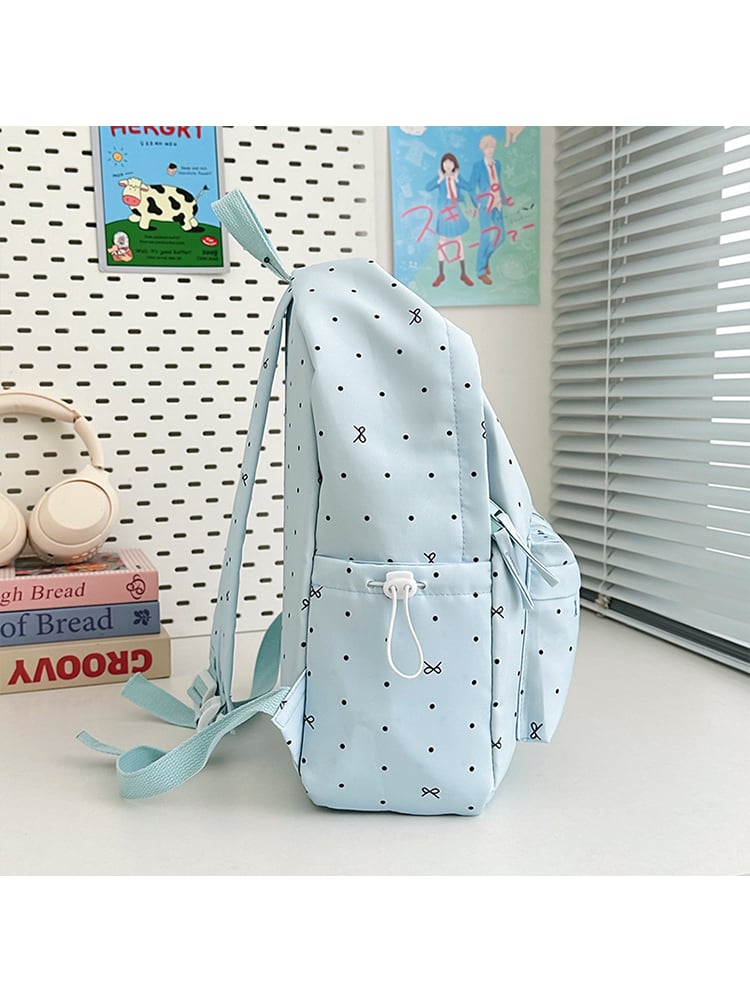 Light Blue Polka Dot Nylon Backpack with Zip Closure