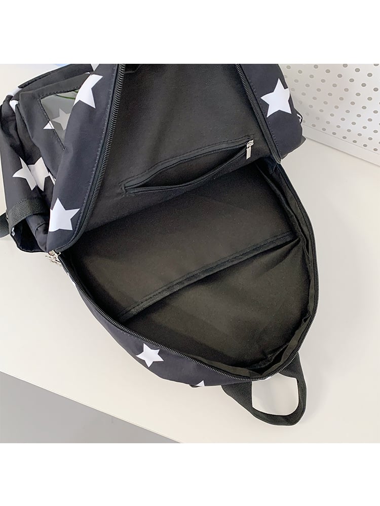 Star Print Nylon Backpack with Clear Pockets