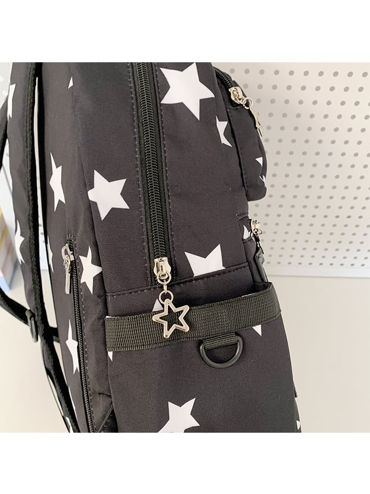 Star Print Nylon Backpack with Clear Pockets