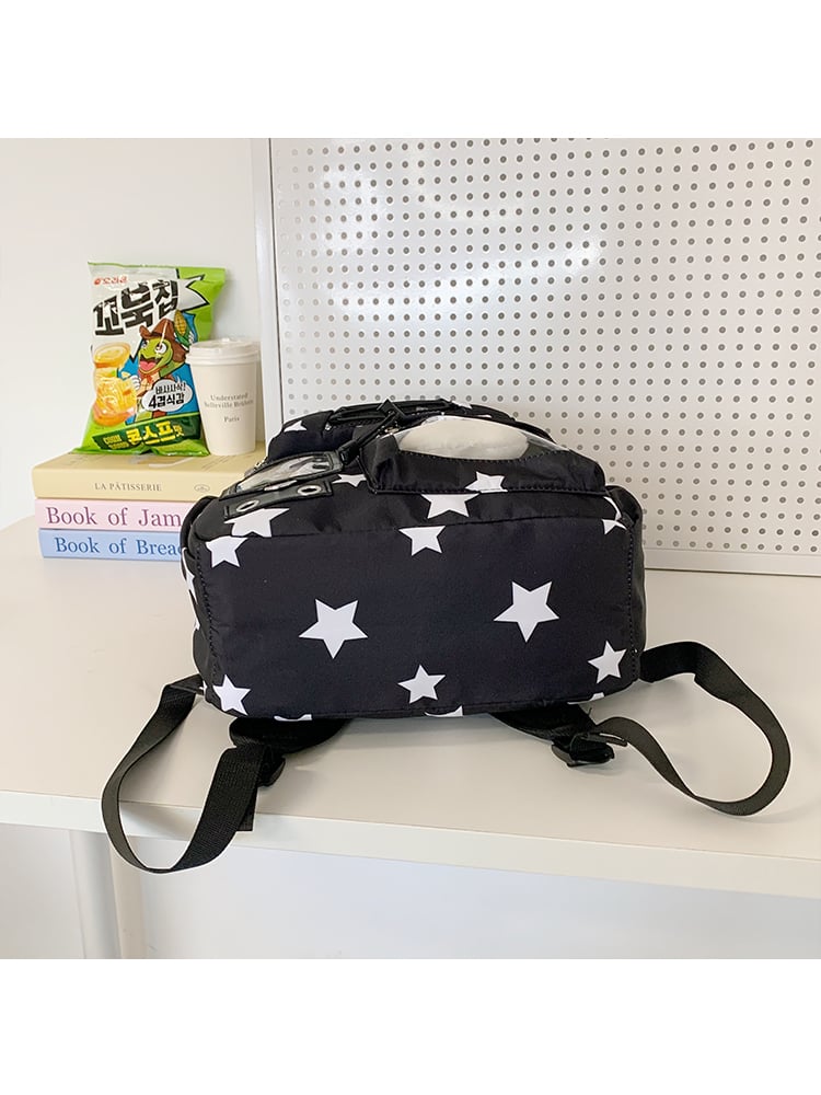 Star Print Nylon Backpack with Clear Pockets