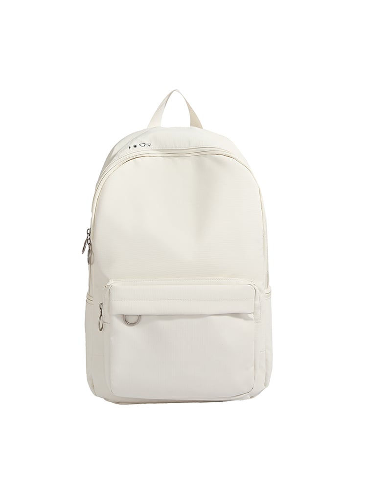 Nylon Solid Beige Backpack with Zip Closure