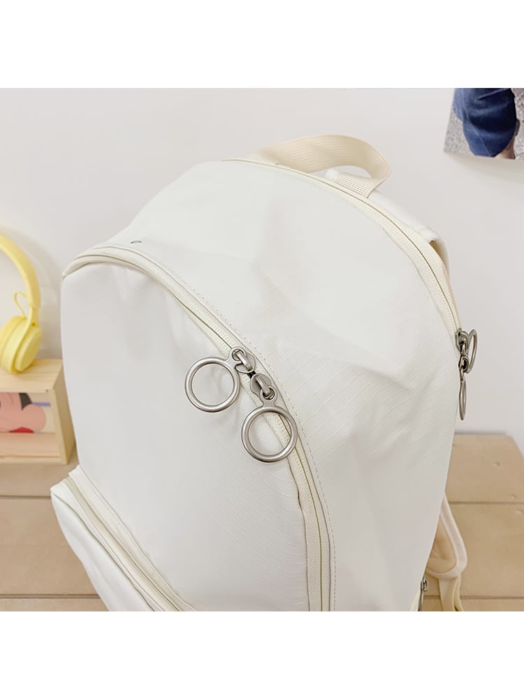 Nylon Solid Beige Backpack with Zip Closure