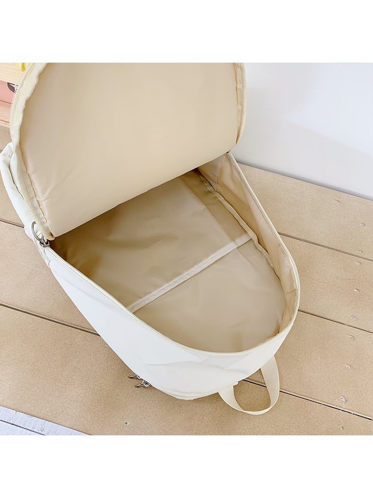 Nylon Solid Beige Backpack with Zip Closure