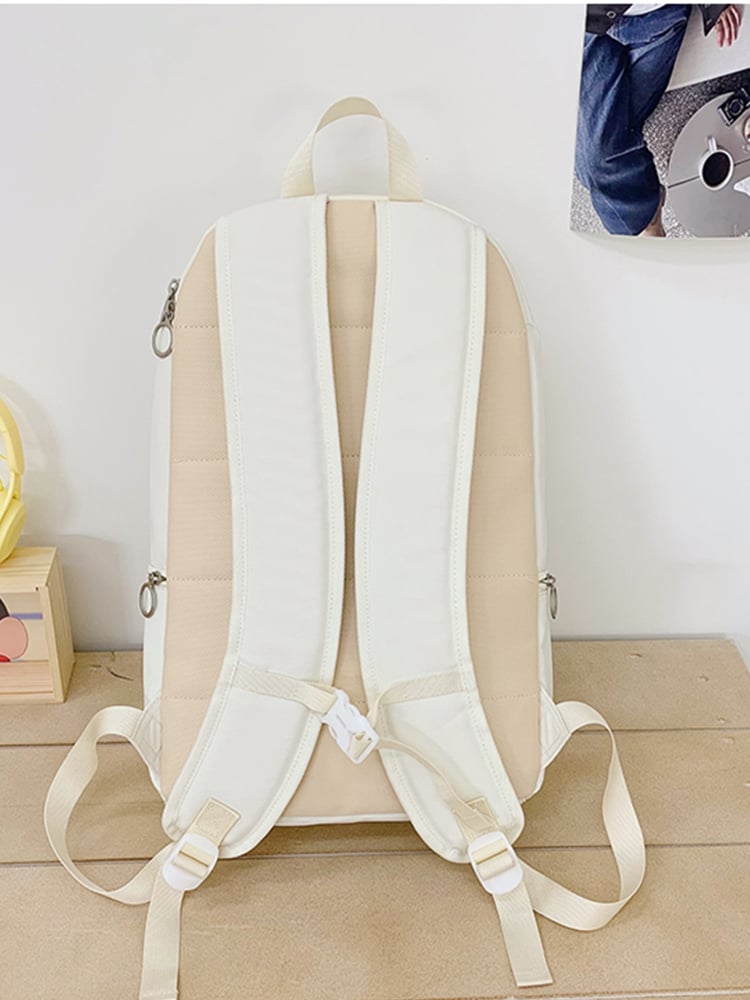 Nylon Solid Beige Backpack with Zip Closure