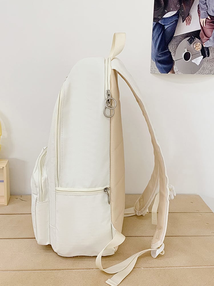 Nylon Solid Beige Backpack with Zip Closure