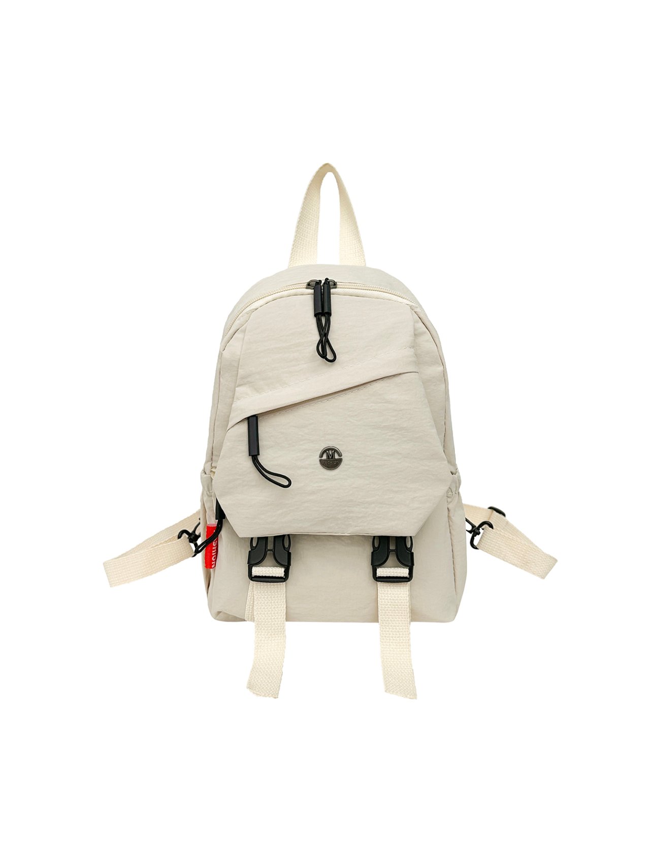 Kids Plain Beige Nylon Casual Backpack with Zip Closure