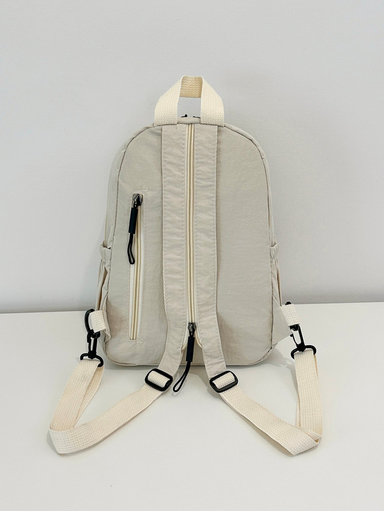 Kids Plain Beige Nylon Casual Backpack with Zip Closure