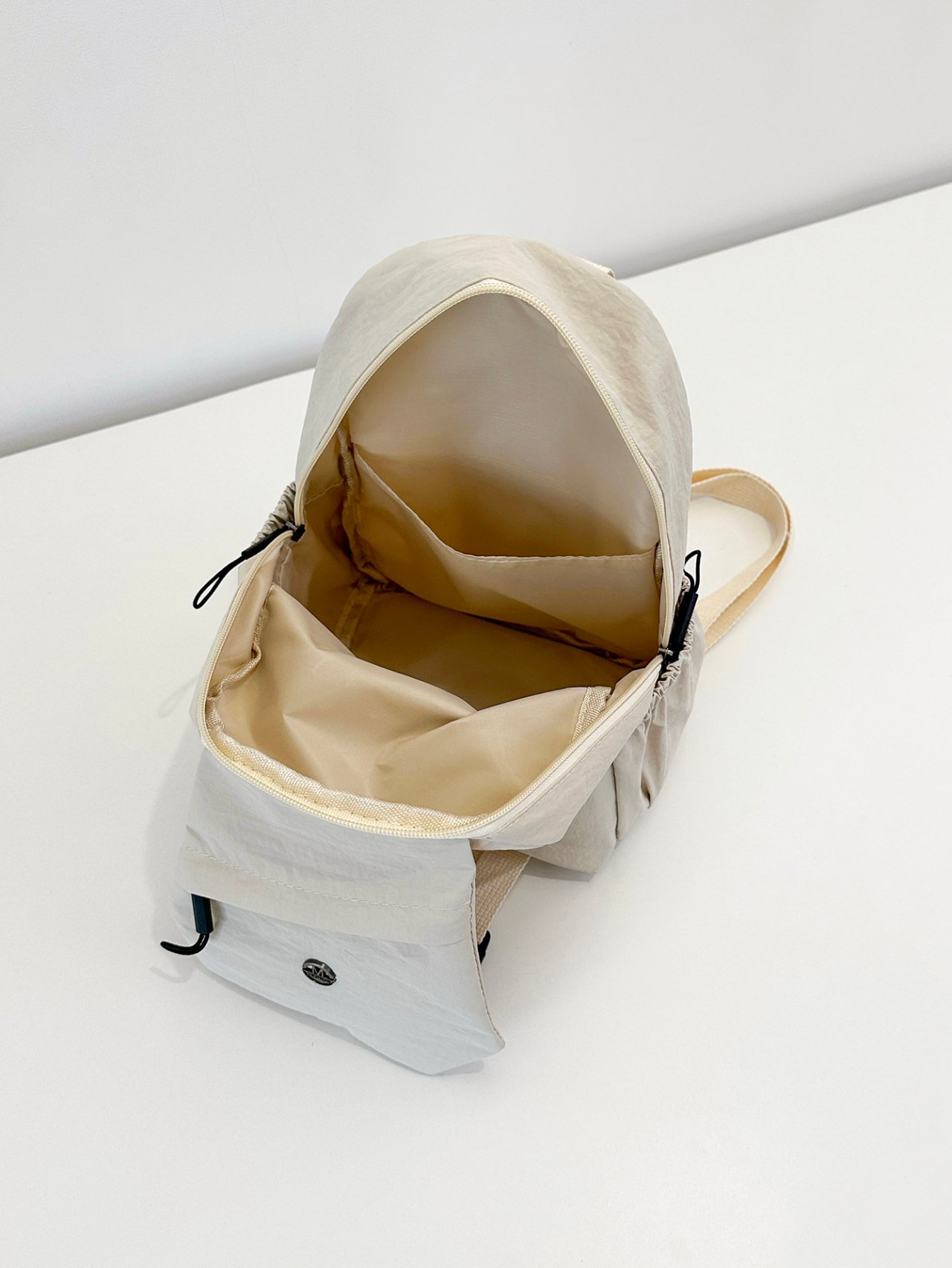 Kids Plain Beige Nylon Casual Backpack with Zip Closure