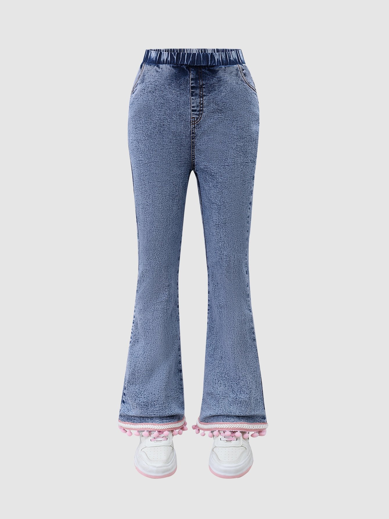 Girls Flare Jeans with Pom-Pom Hem