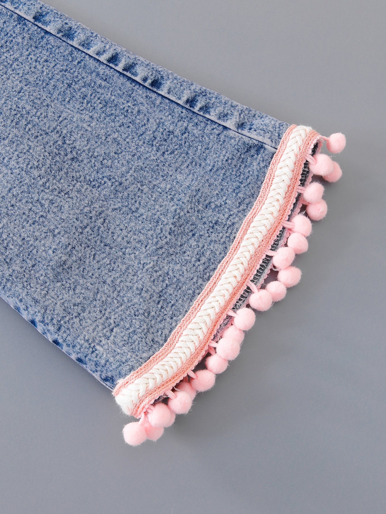 Girls Flare Jeans with Pom-Pom Hem