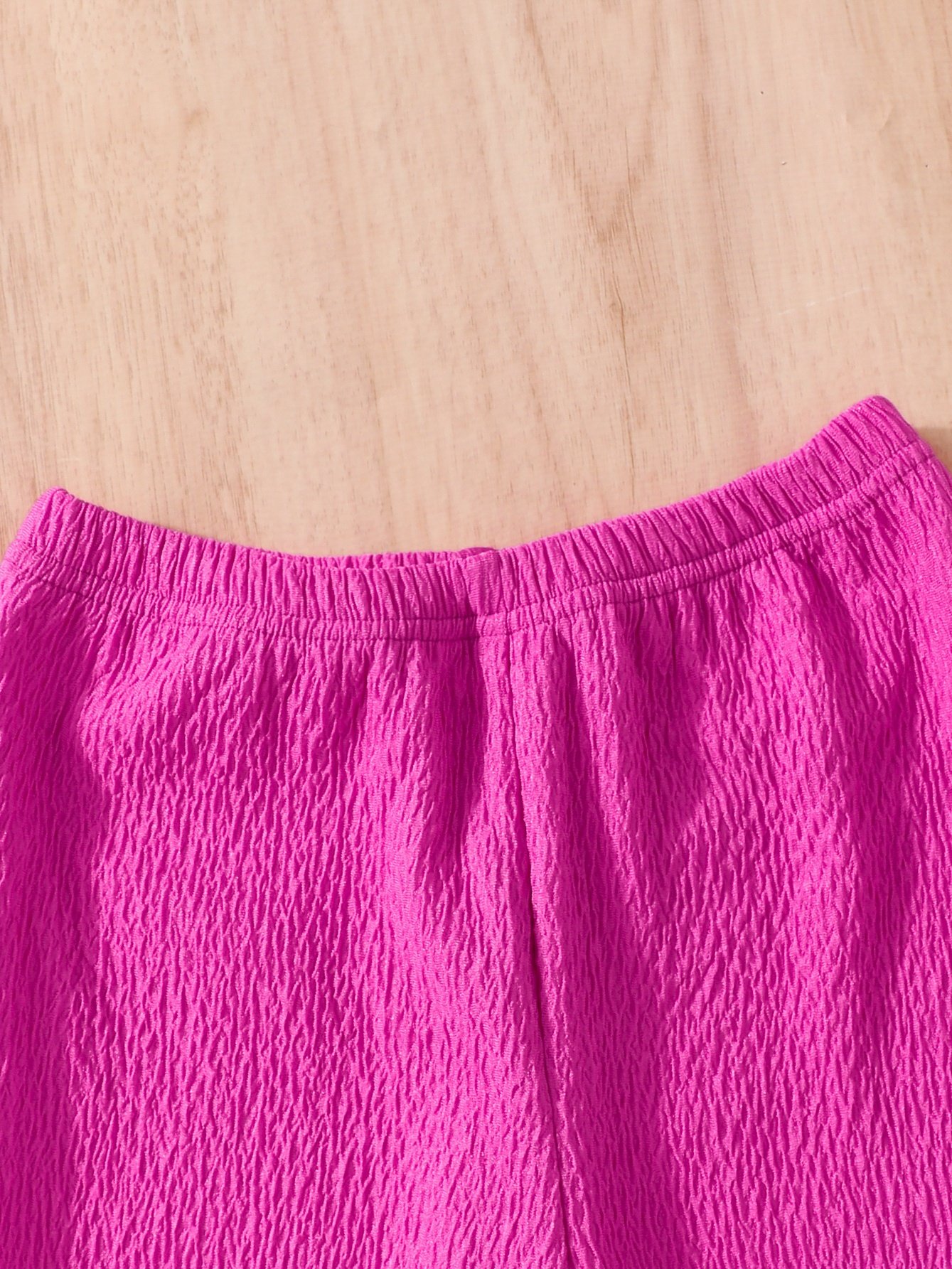 Girls Magenta Crinkle Texture Wide Leg Pants