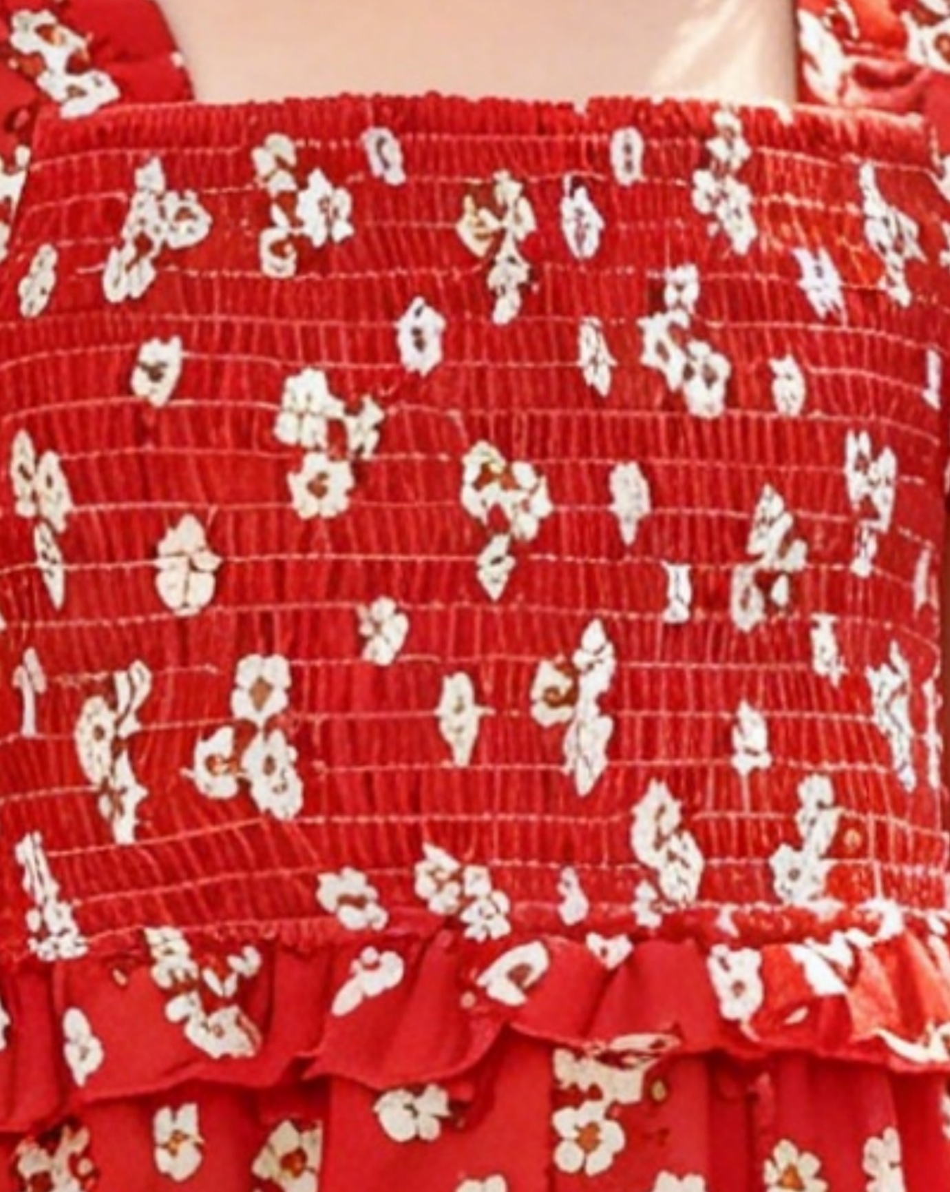 Girls Red Floral Print Cropped Cotton Trousers