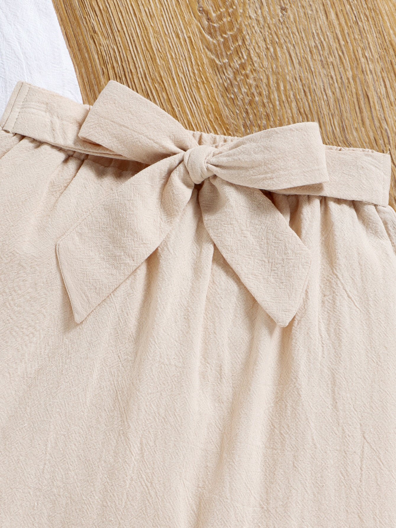Girls Beige Sleeveless Embroidered Top and Skirt Set