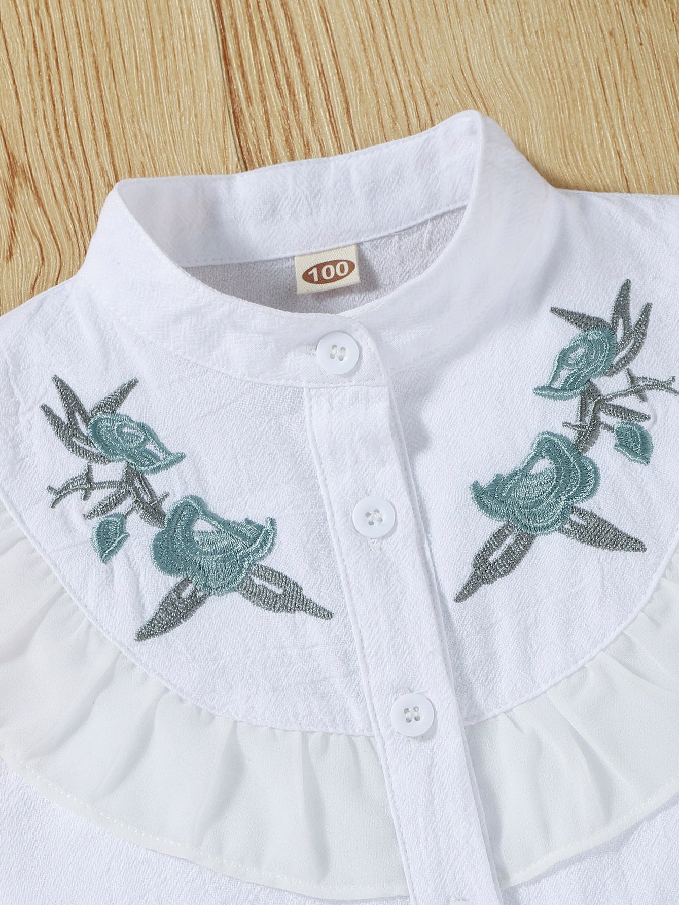 Girls Green Collared Embroidered Tank Top and Skirt Set