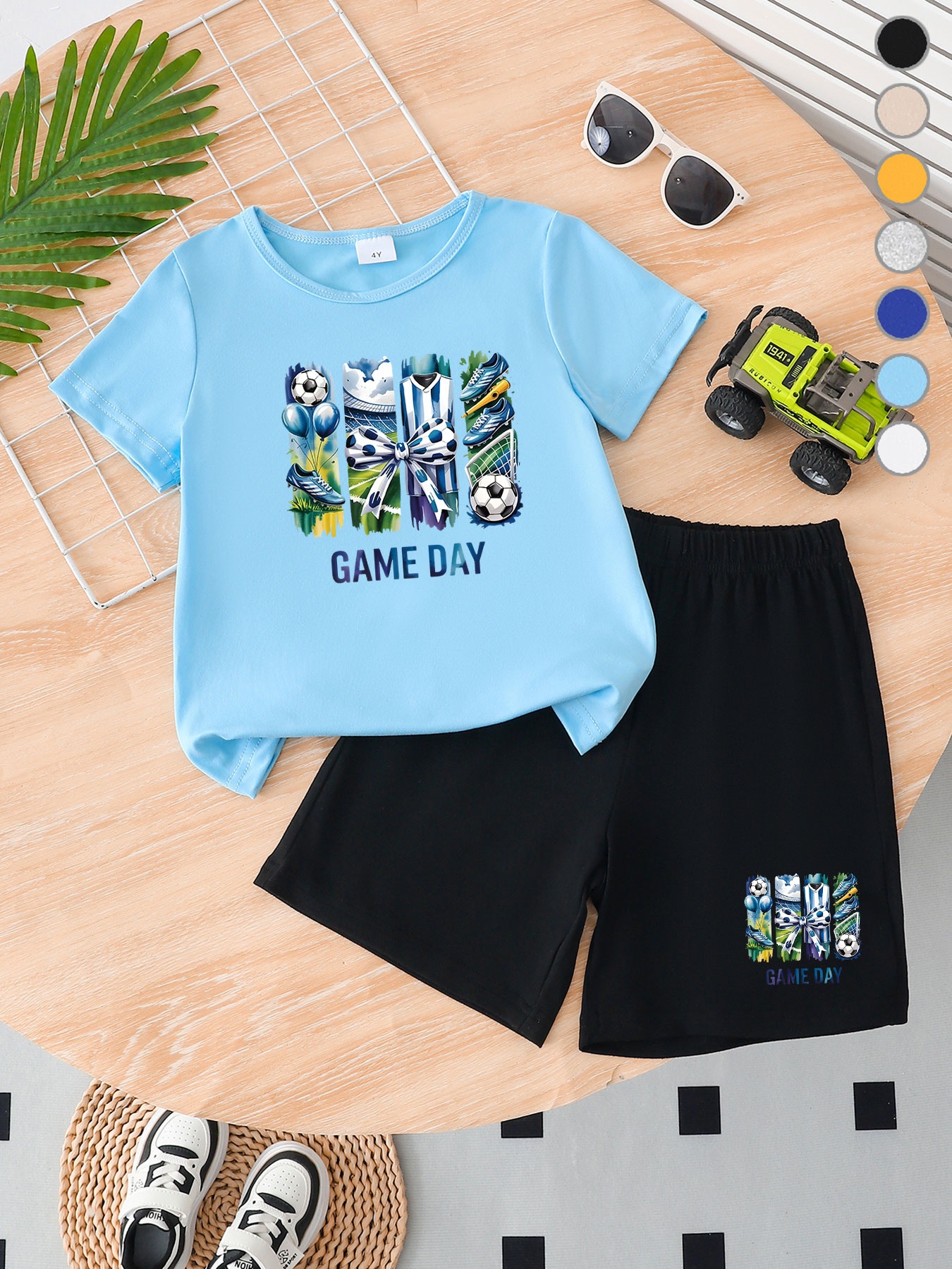 Blue Graphic Top And Shorts Set