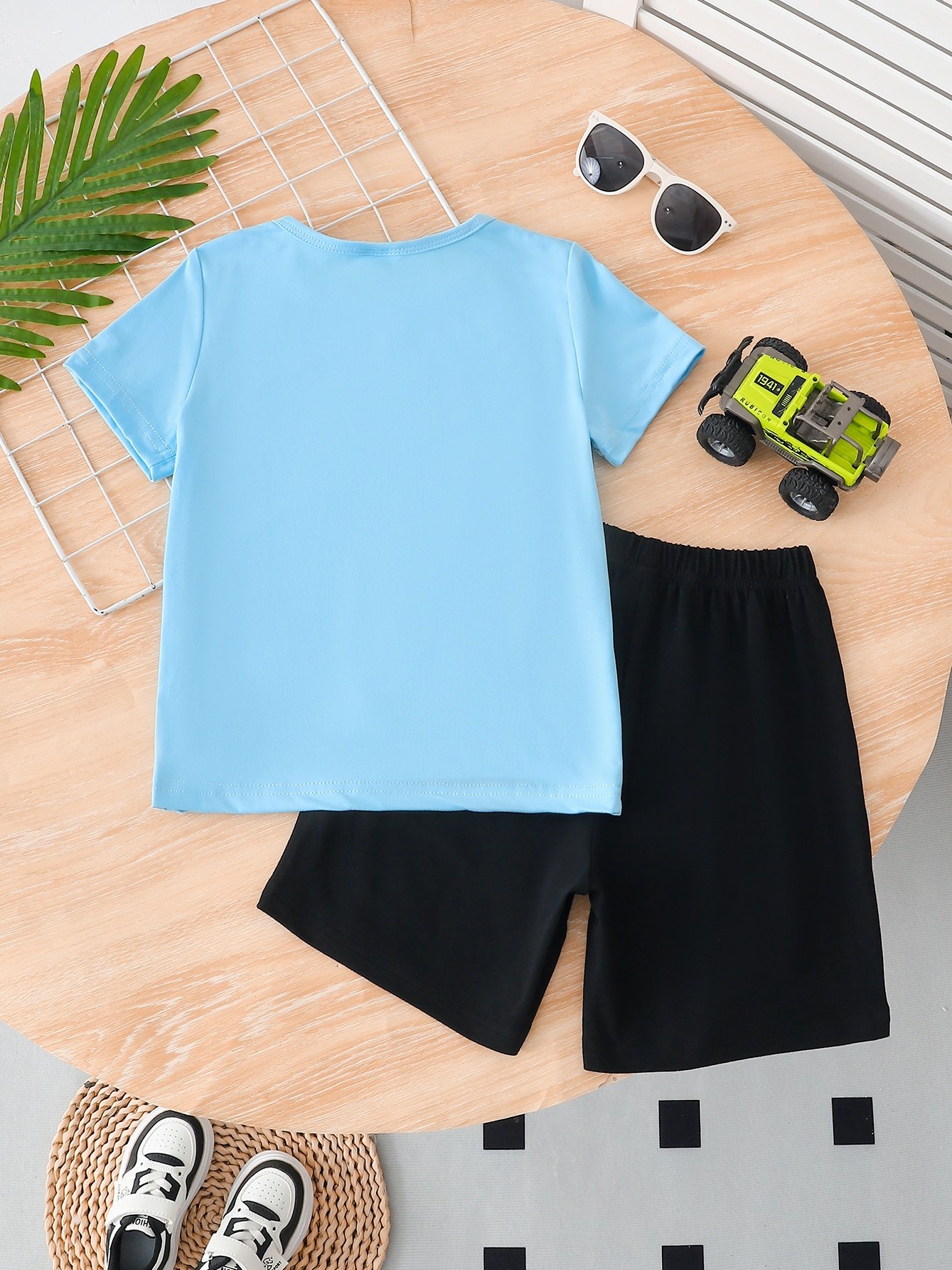 Blue Graphic Top And Shorts Set