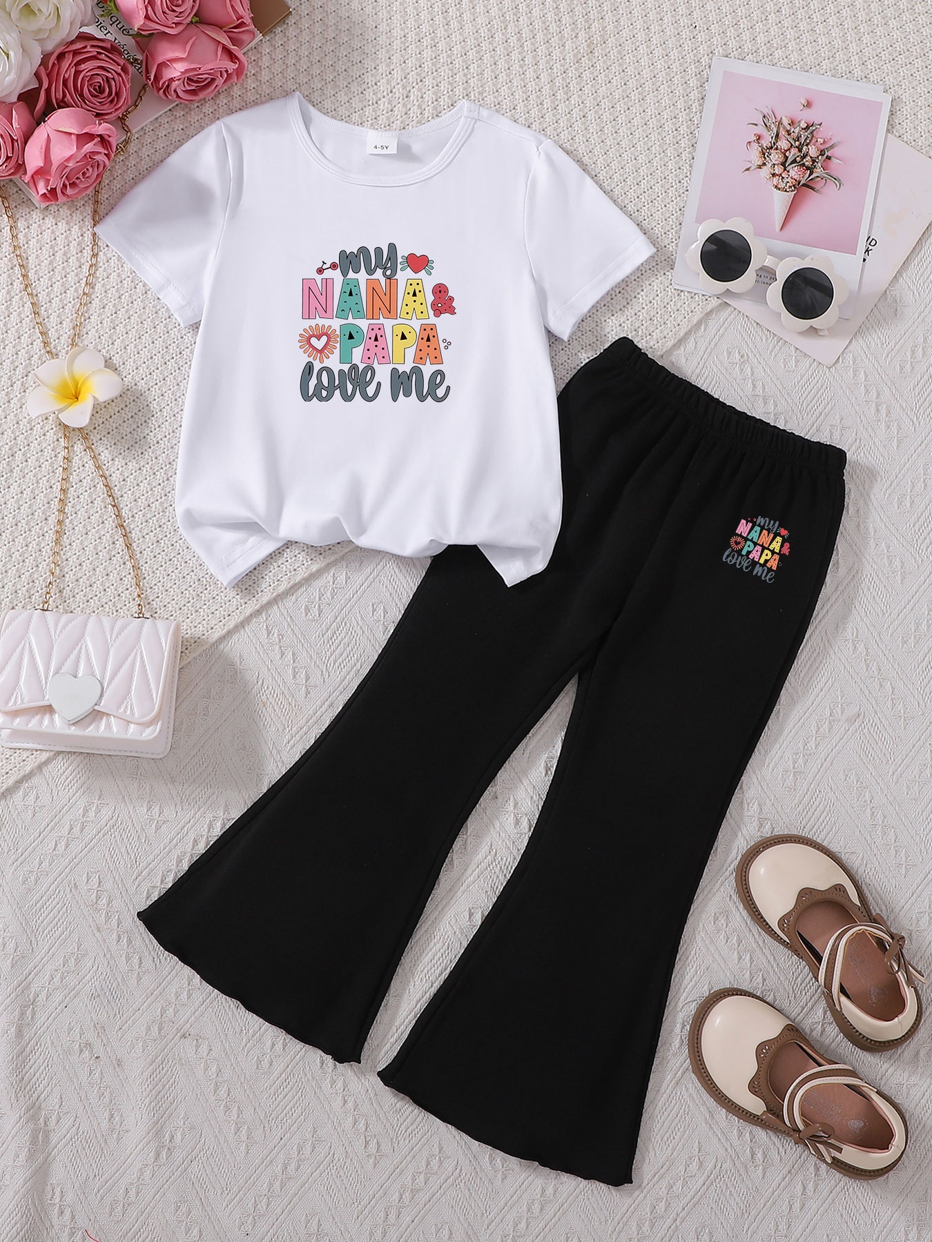 White Graphic Top and Trousers Set