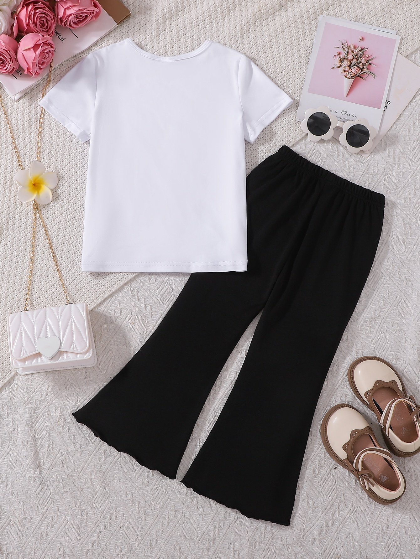 White Graphic Top and Trousers Set