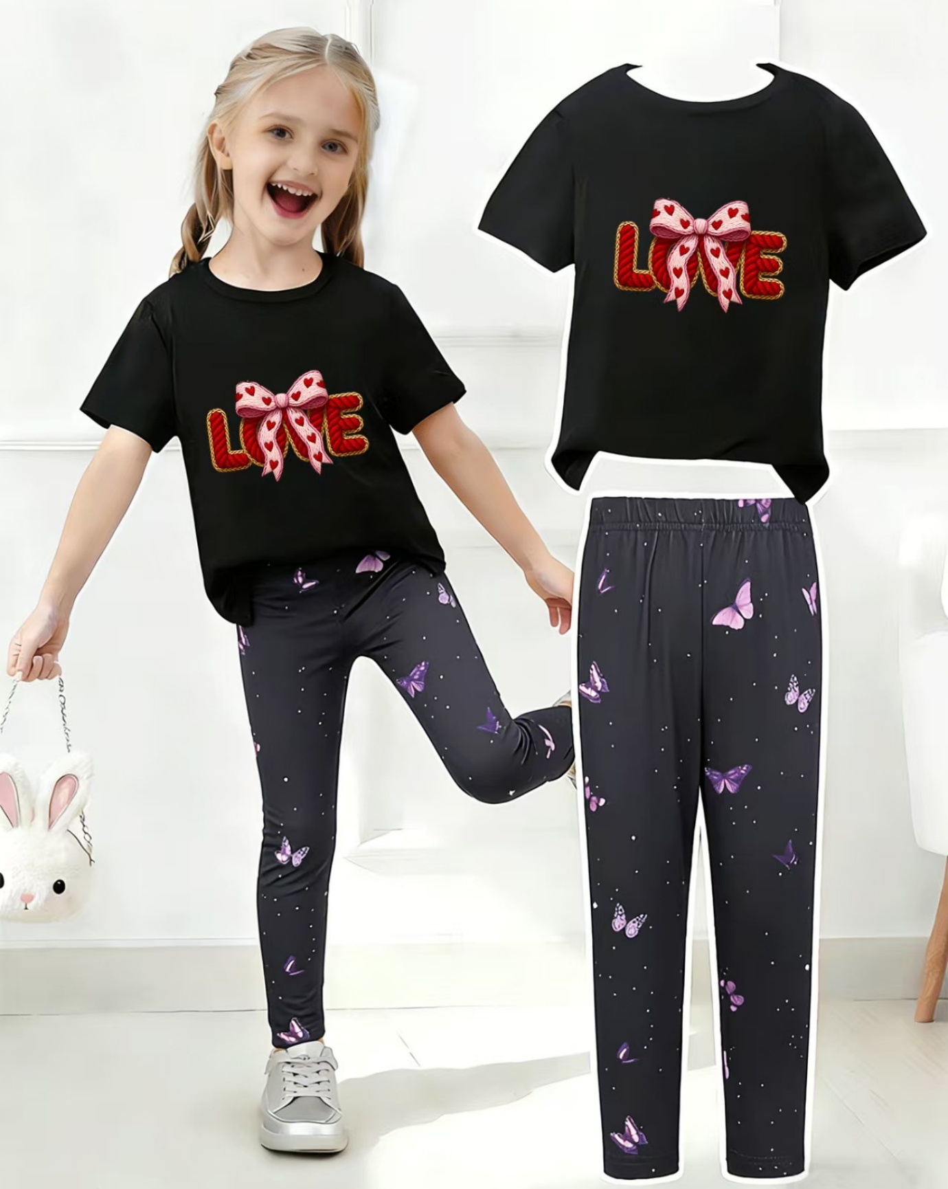 Black Printed Top and Bottom Set