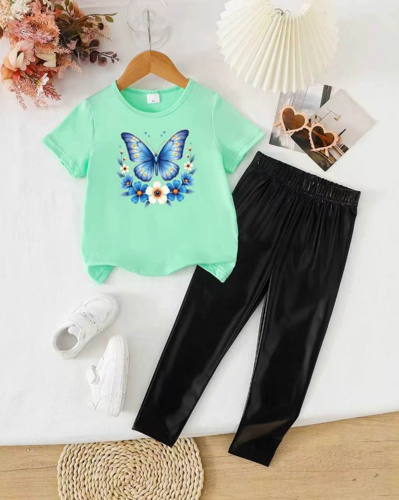 Green Printed Top and Trousers Set