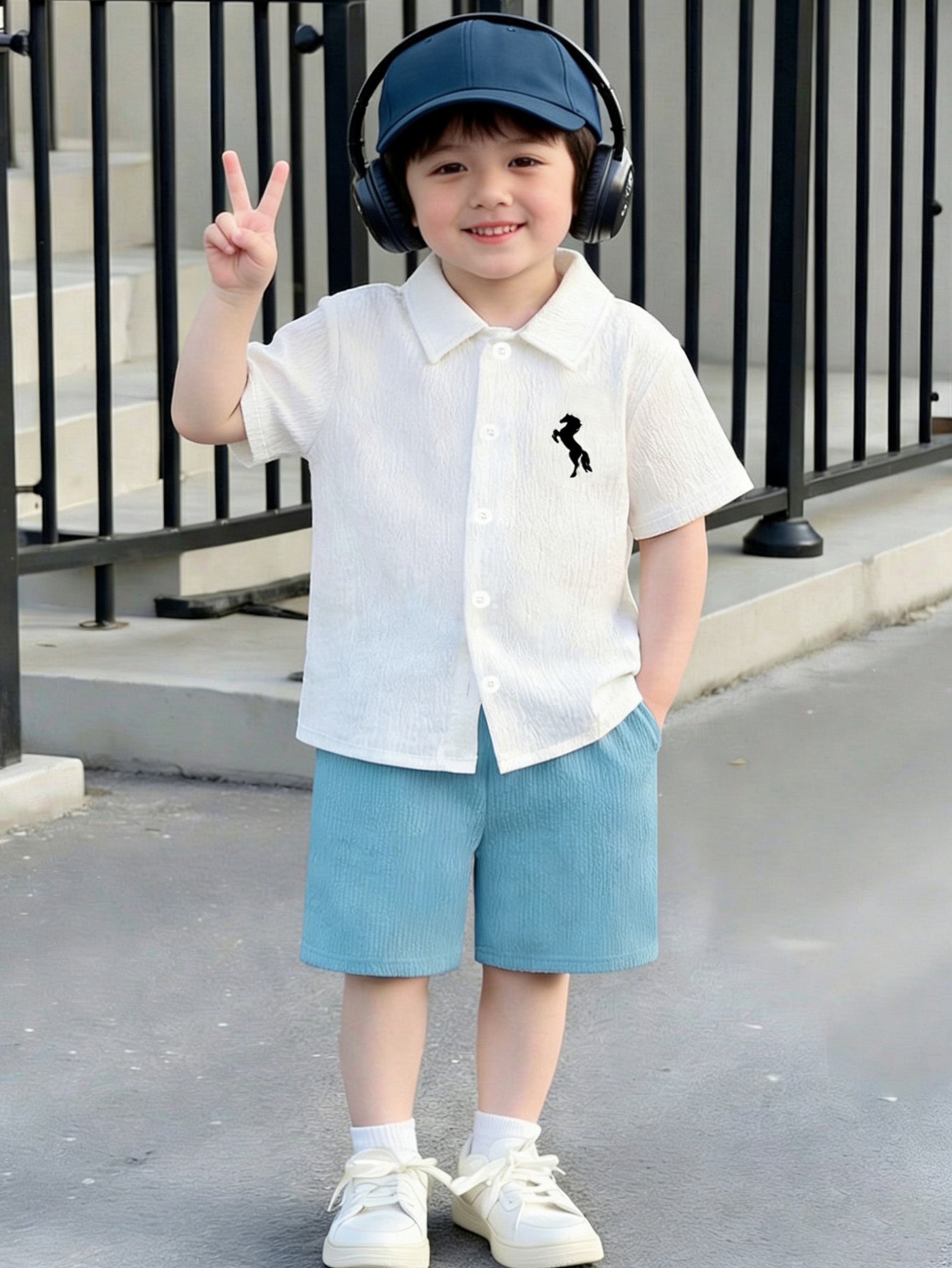 Boys Collared Shirt and Corduroy Shorts Set
