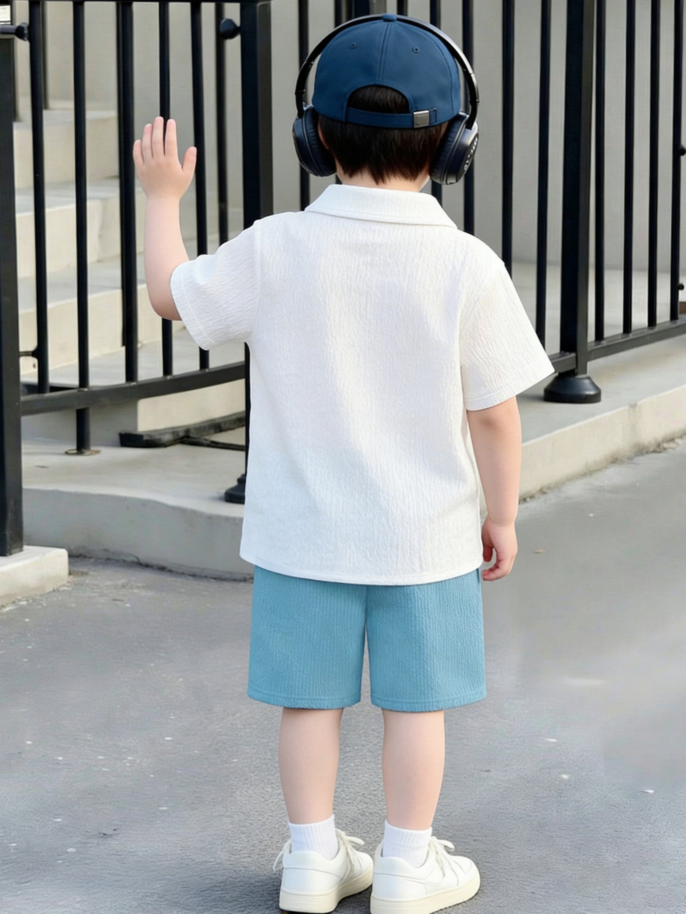 Boys Collared Shirt and Corduroy Shorts Set