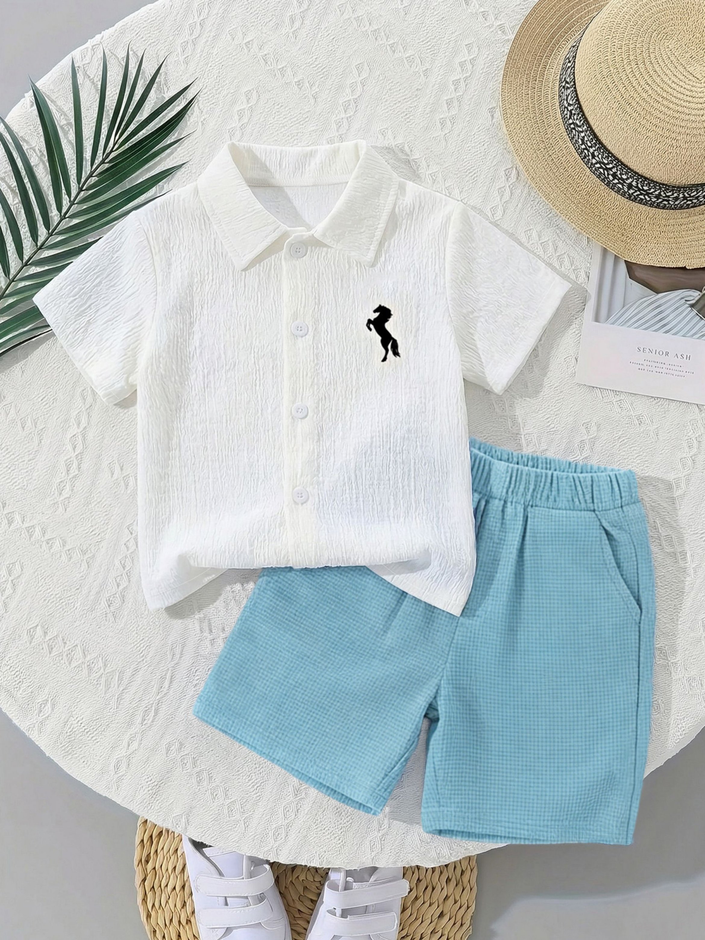 Boys Collared Shirt and Corduroy Shorts Set
